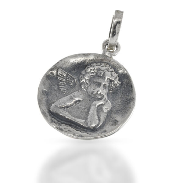 925 Sterling Silver Pendant – John Angel Medallion with Resting Figure