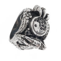 Stainless Steel Ring - Dragon with Black Marcasite