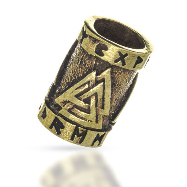 Bronze Beard Bead - Runes "Valknut"