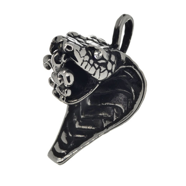 Edelstahlanhänger - Schlange mit heraldischer Lilie schwarze Augen