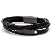 Lederarmband mit Gravurplatte - PVD-Schwarz