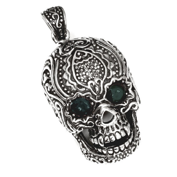 Stainless steel pendant - skull of a vampire and great decorations