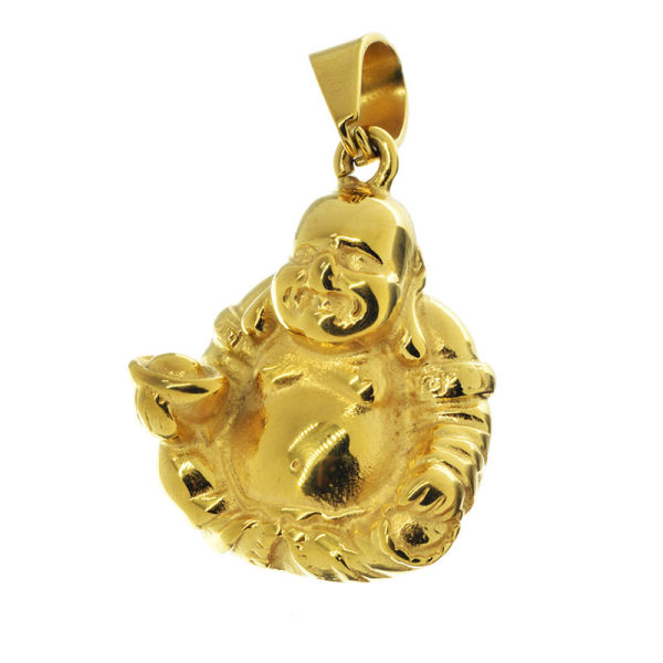 Edelstahlanhänger - "Lachender" Buddha PVD-Gold