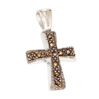925 Sterling Silberanhänger - Kreuz mit Makasit "Hieronymus"