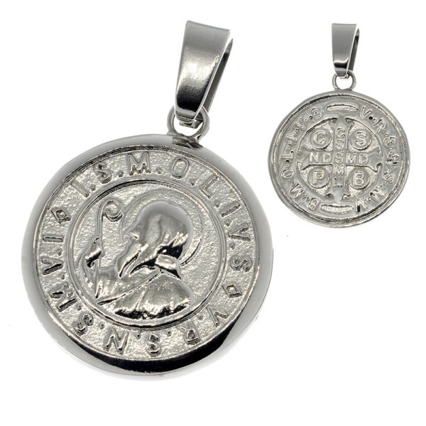 Stainless steel pendant - Benedictus medal - St Benedict