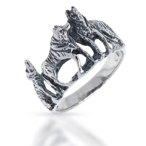 925 Sterling Silberring - Wölfe/Hunde 57 (18,1 Ø) 08 US