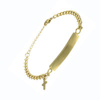 Edelstahlarmband - Gravurplatte & Kreuz - PVD-Gold