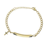 Edelstahlarmband - Gravurplatte & Kreuz - PVD-Gold