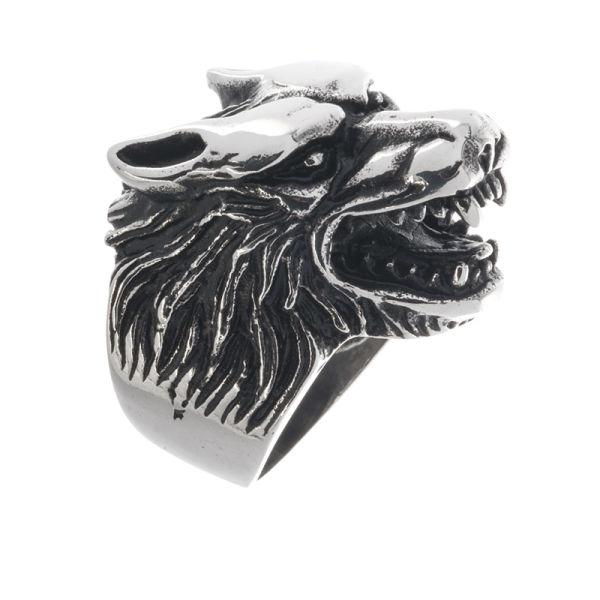 Stainless steel ring wolf head - polished