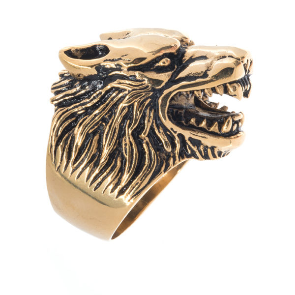 Stainless steel ring wolf head - PVD gold 55 (17,5 Ø) 07 US