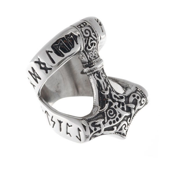Edelstahlring - Thors Hammer mit Runen 68 (21,6 Ø) 12 US