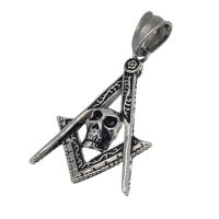 Edelstahlanhänger Freimaurer Zirkel mit Totenkopf