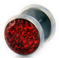 Fake Plug - Rot - poliert - 11 mm mit Steinen