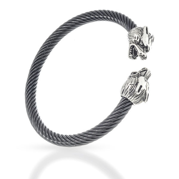 Stainless Steel Bangle - Wolf - for Women (Black)