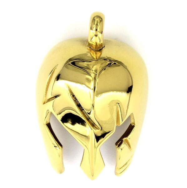 Edelstahlanhänger - Spartanerhelm mit Kampfspuren PVD-Gold groß