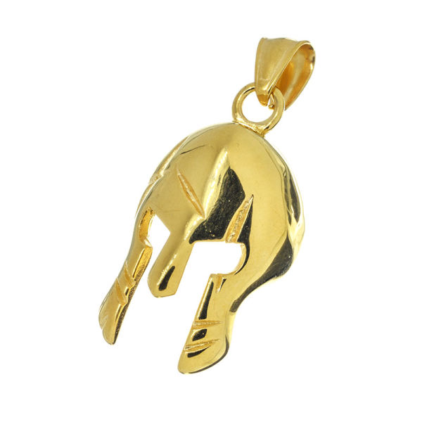 Edelstahlanhänger - Spartanerhelm mit Kampfspuren PVD-Gold  klein