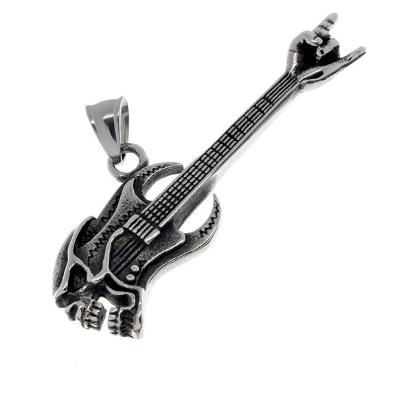 Stainless steel pendant - Guitar with hand and alien head