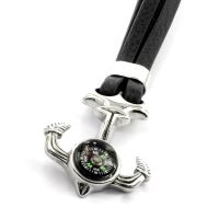 Lederarmband mit Anker und Kompass aus Edelstahl