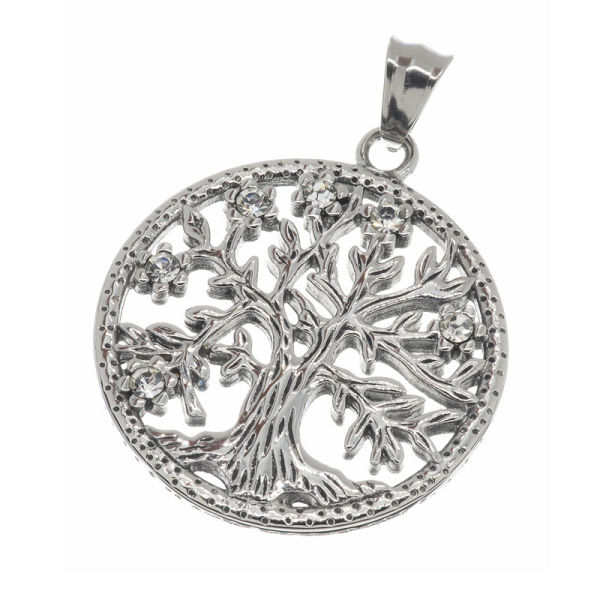 Stainless Steel Pendant Tree Of Life with Stones