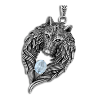 Edelstahlanhänger - Wolf mit Stein 74 mm-Violett