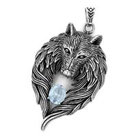 Edelstahlanhänger - Wolf mit Stein 74 mm-Violett