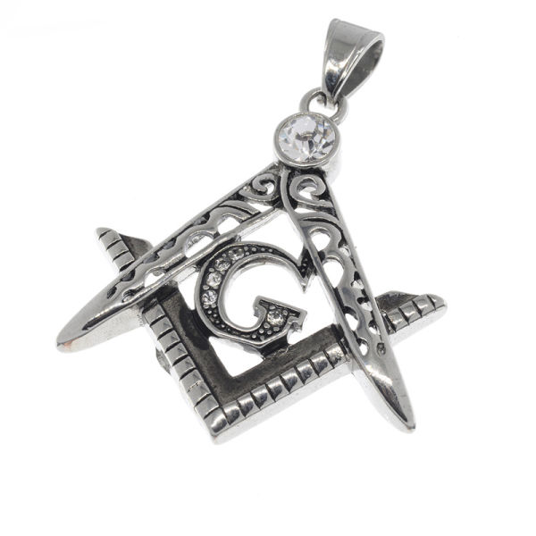 Stainless steel pendant - Masonic compass with Stones