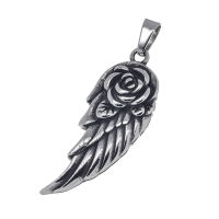 Edelstahlanhänger - Engelsflügel mit Rose 60 mm x 21 mm x 5 mm