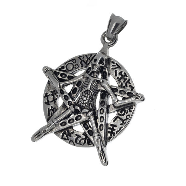 Edelstahlanhänger - Pentagramm mit Skelett / Opfergabe