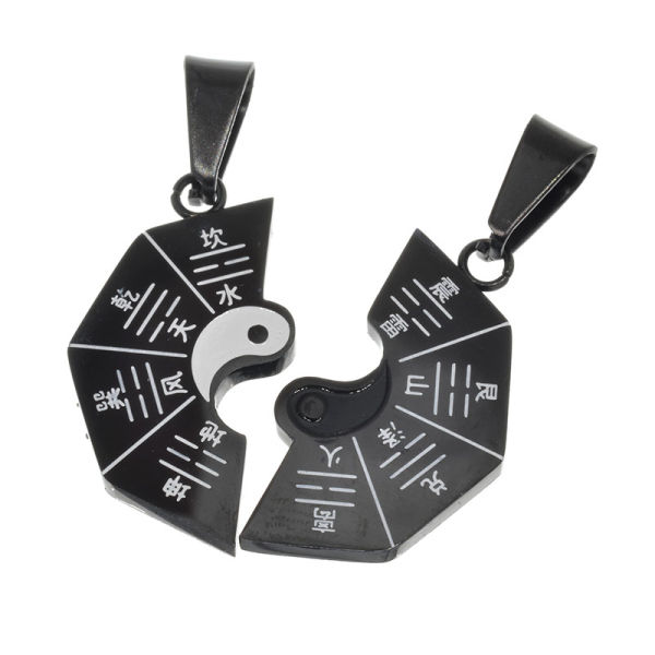 Partneranhänger aus Edelstahl - Ying und Yang Schwarz - Weiß/Schwarz