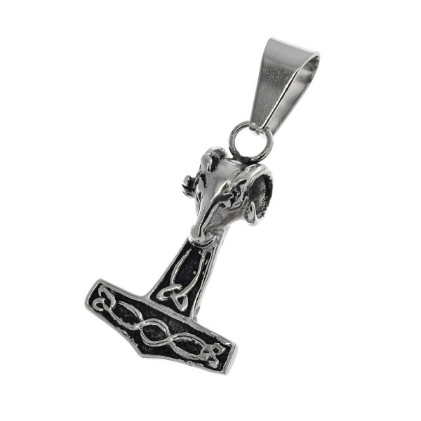 Stainless steel pendant Thors hammer - polished - with ring eyelet