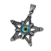 Stainless steel pendant - pentagram with color demon eye