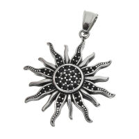 Stainless Steel Pendant – Radiant Sun with Black...
