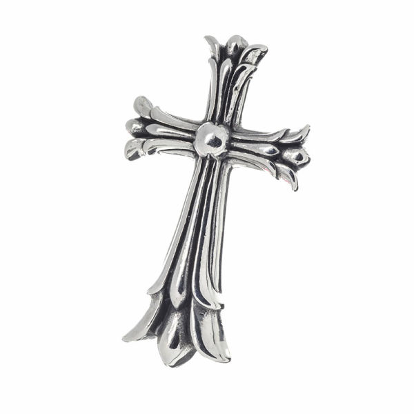 Stainless Steel Pendant - Lily Cross - Steel - 38 mm