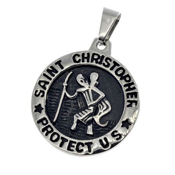 Edelstahlanhänger - Saint Christopher Protect Us 40 x 35 x 3 mm