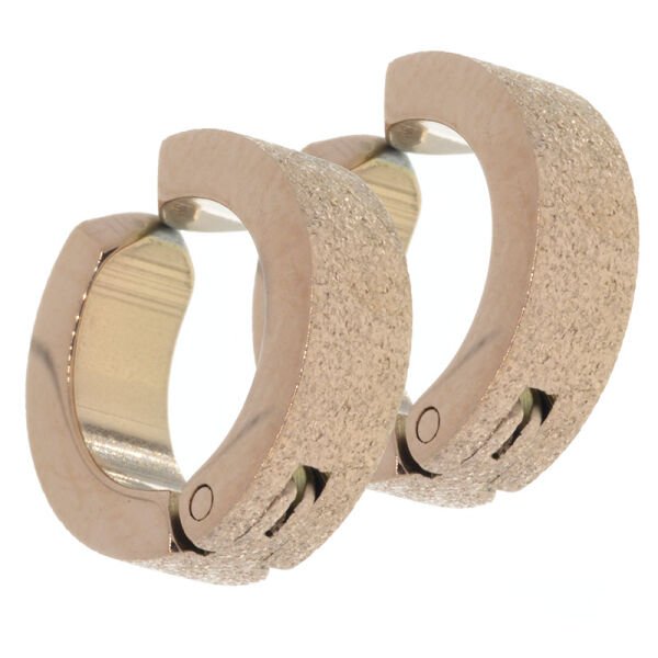 Stainless steel hoop earrings - diamond-cut, rose gold PVD