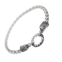 Stainless Steel Bracelet with Lienen Clip Ring "Eagle Heads"