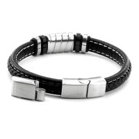 Echt Leder Armband - Schwarz geflochtene Multi Bänder und Edelstahl Elementen