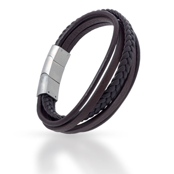 Echtlederarmband - Lederbänder mit Edelstahlelementen Braun-Edelstahl