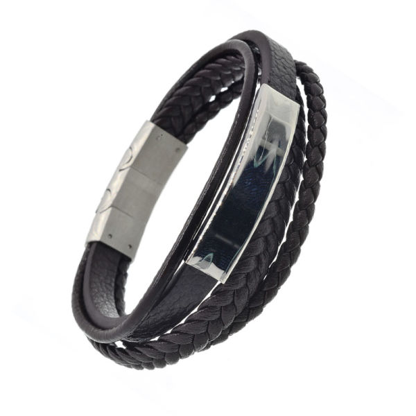 Echtleder-Armband Braun, 4 Lederbänder mit Edelstahlverschluß