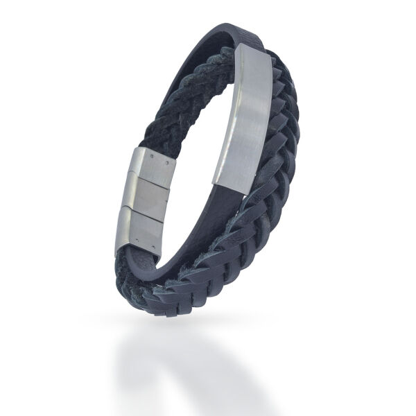 Leather Bracelet - Two Bands with Engraving Plate
