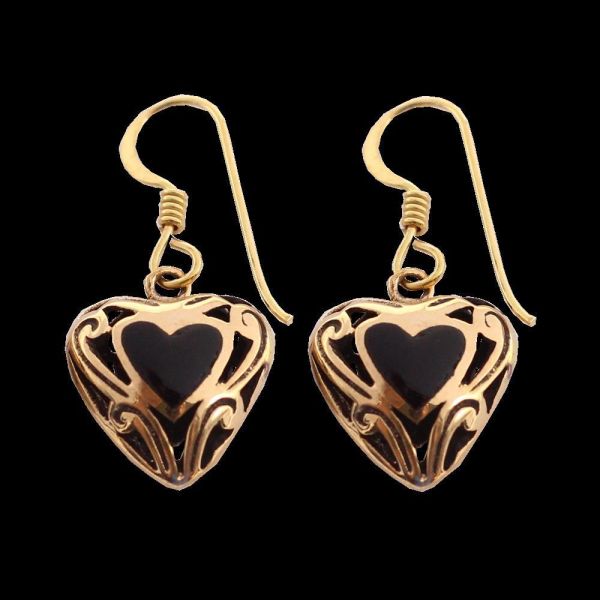 Herz Ohrhänger mit Onyx aus Bronze