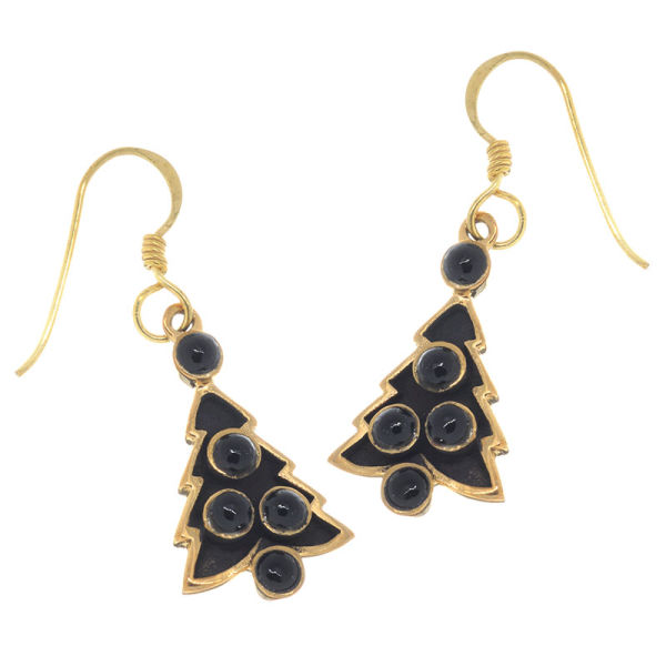 Ohrhänger Tannenbaum mit Onyx aus Bronze