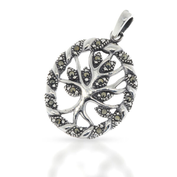 Lebensbaum-Anhänger mit Markasit aus 925er Silber