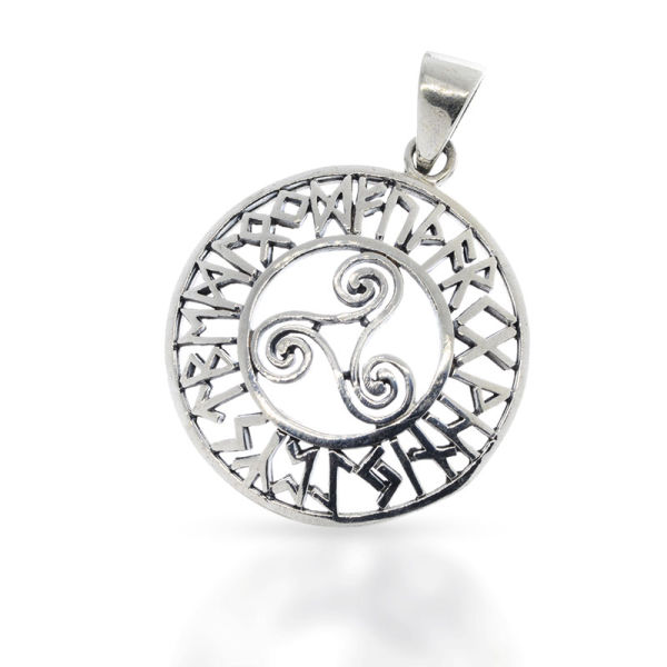 925 Sterling Silberanhänger - Triskele mit Runen