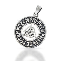 Triade Valknut Amulet with Runic Border in 925 Sterling...