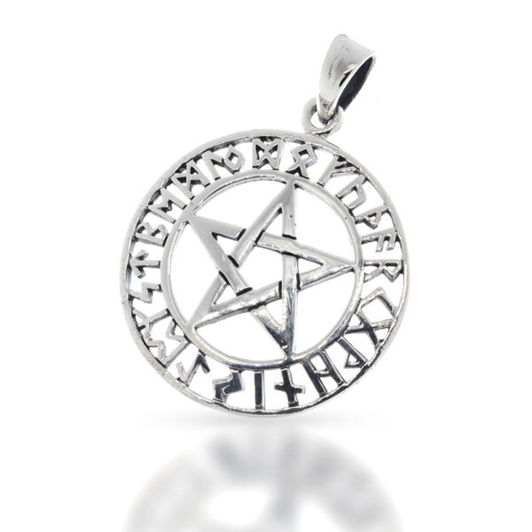 Pentagram Pendant with Openwork Rune Border in 925 Sterling Silver