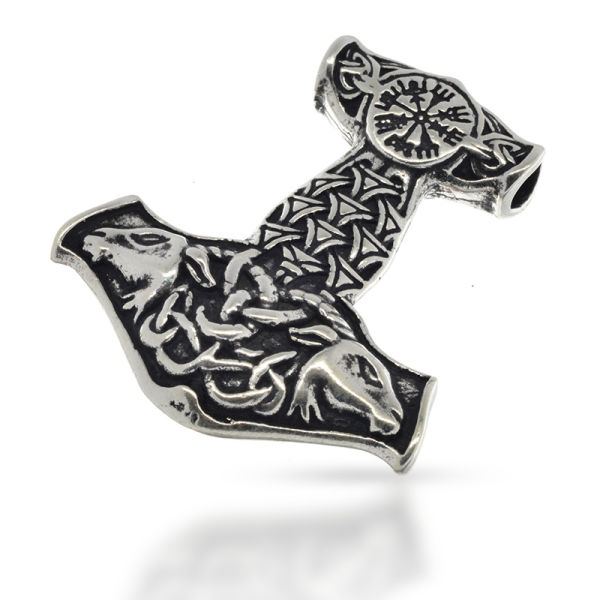 925 Sterling Silberanhänger - Thorshammer mit Ziegenkopf