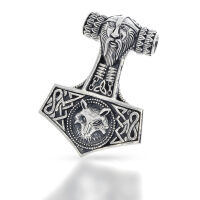 Thors Hammer with Bearded Mask, Wolf Head and Knots in...