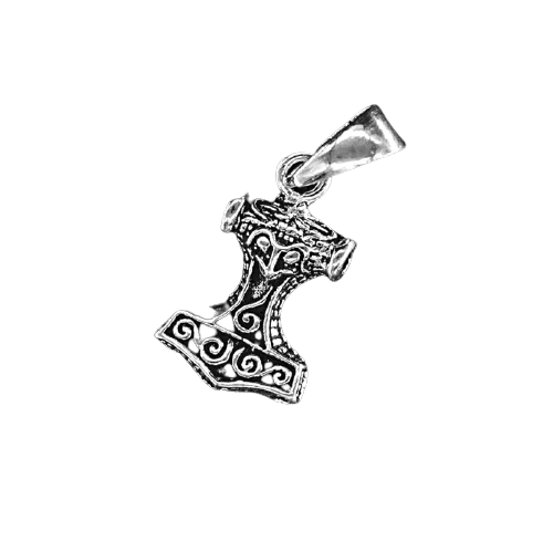 Small Thors Hammer with Spiral Scrollwork in 925 Sterling Silver
