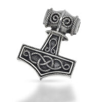 Mjolnir Pendant with Owl-Like Mask and Braided Relief in...